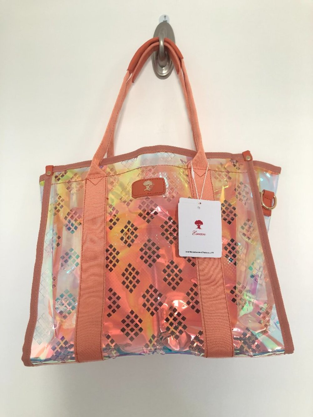 ESVAN Iridescent Soap Bubble Clear Tote Bag Pink Orange